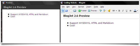 BlogJet screenshot — HTML preview